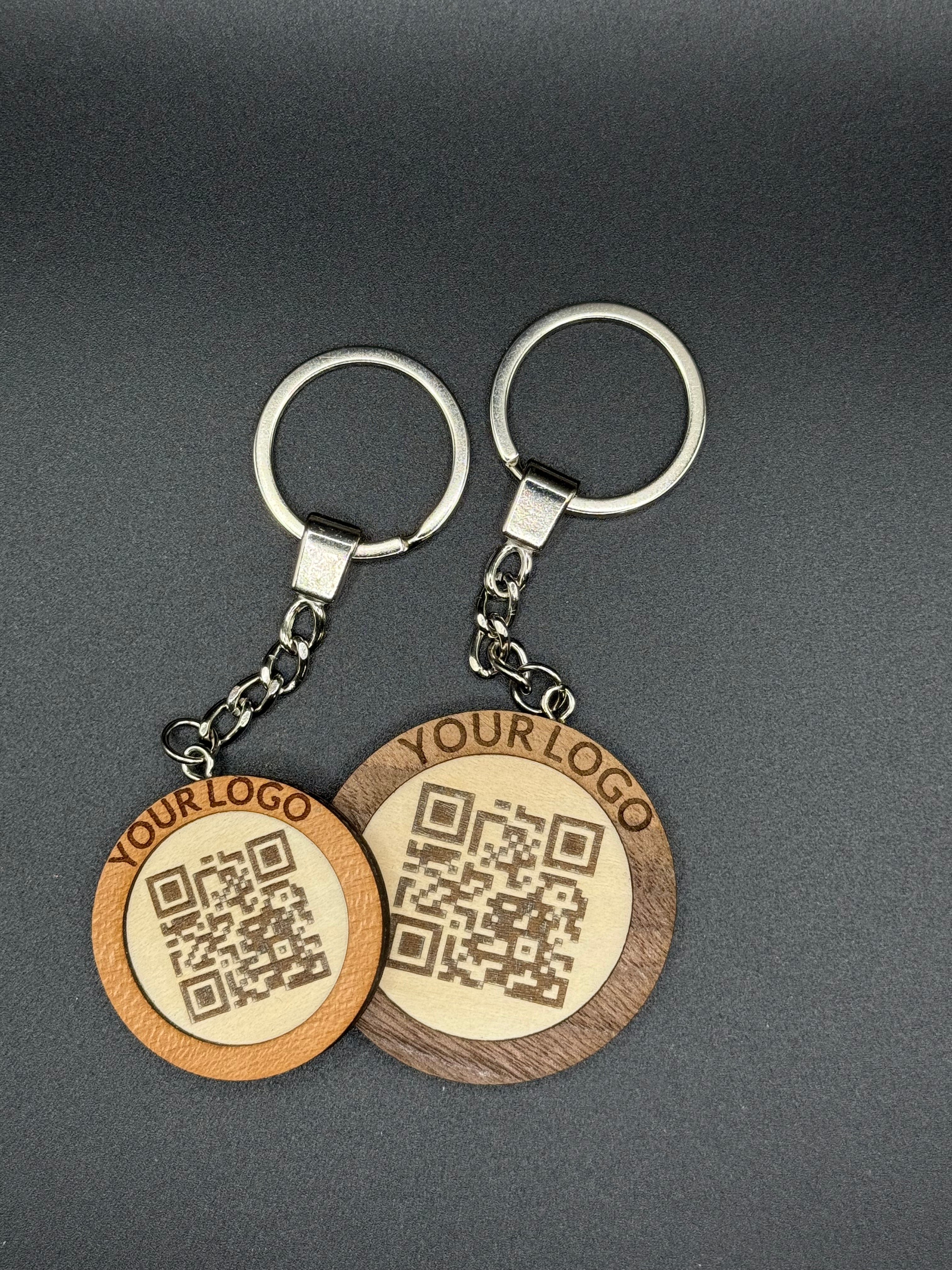 Natural Wooden Keychain with Custom QR & NFC