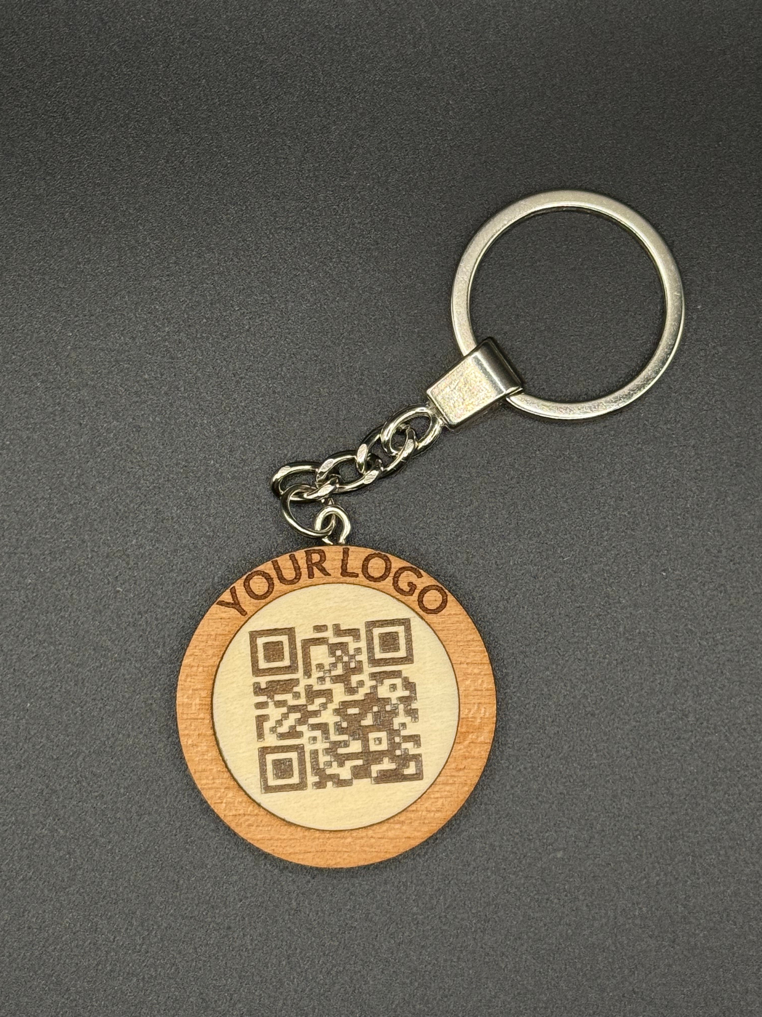 Natural Wooden Keychain with Custom QR & NFC