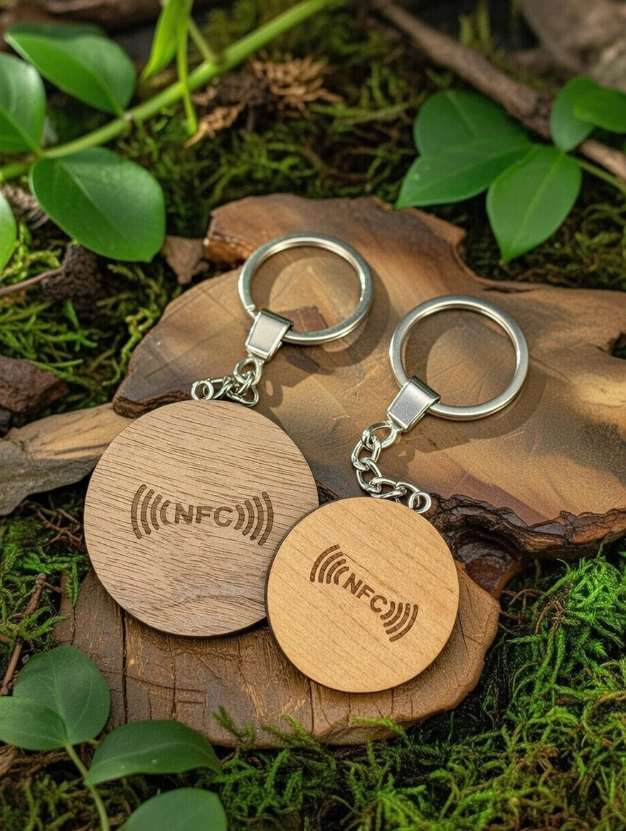 Natural Wooden Keychain with Custom QR & NFC