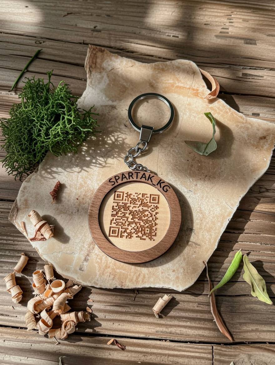 Natural Wooden Keychain with Custom QR Code